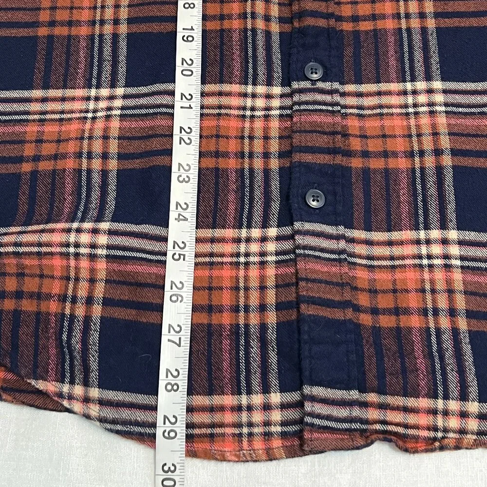 J. Crew Mercantile Men's Flannel Shirt M Plaid Navy Orange Long Sleeve Button-Up